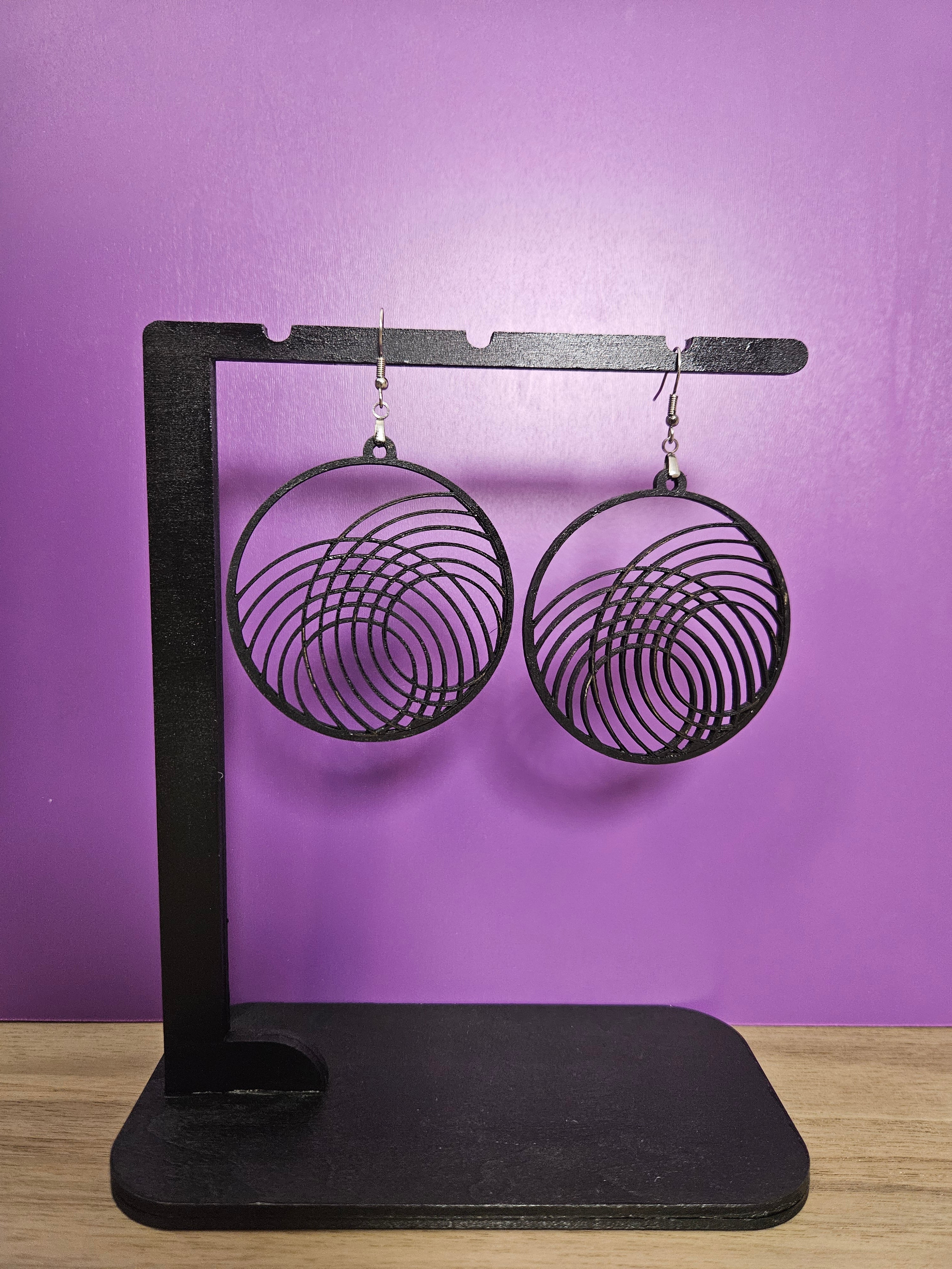 Wooden Water Ripple Design Earrings