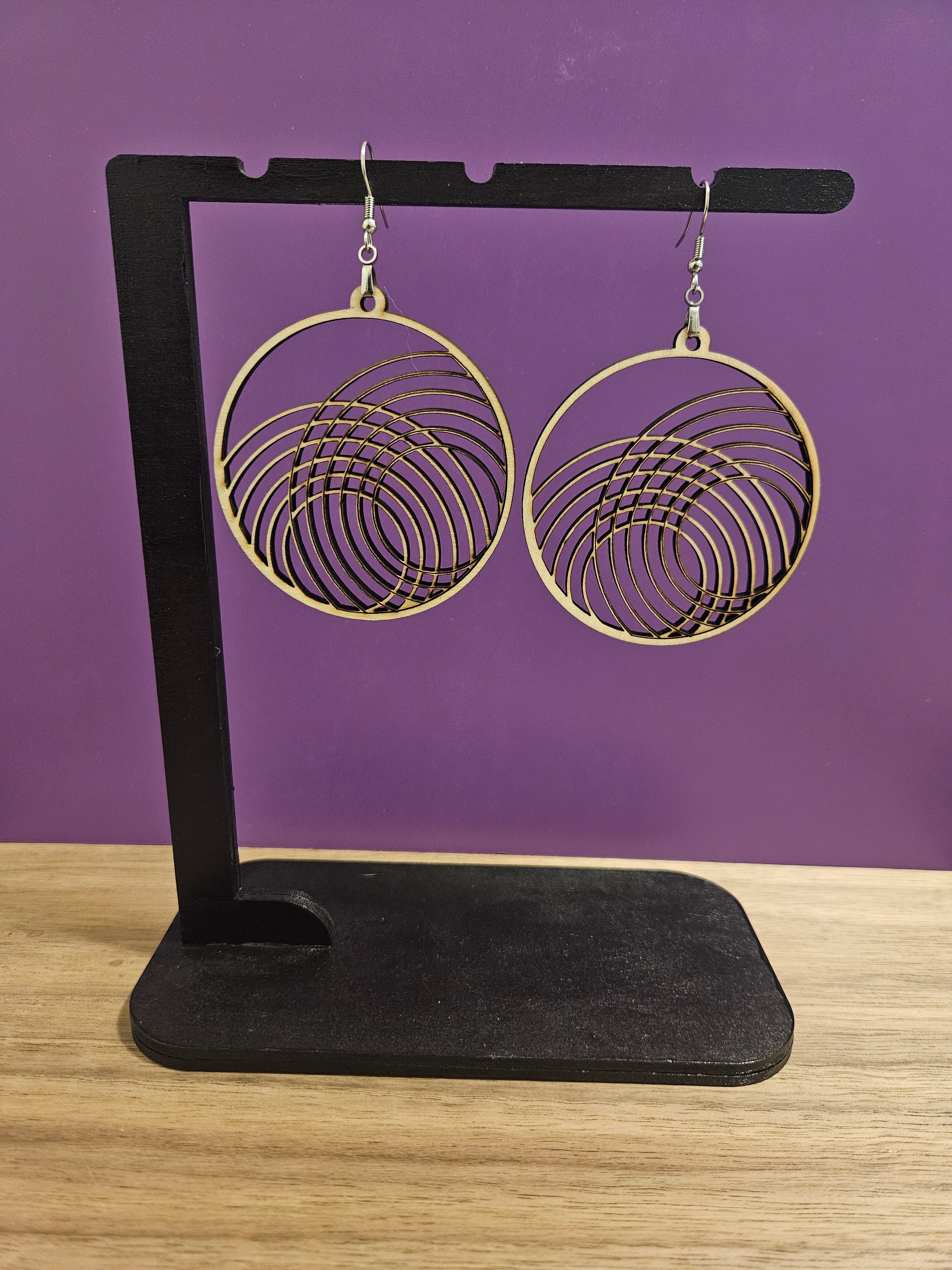 Wooden Water Ripple Design Earrings