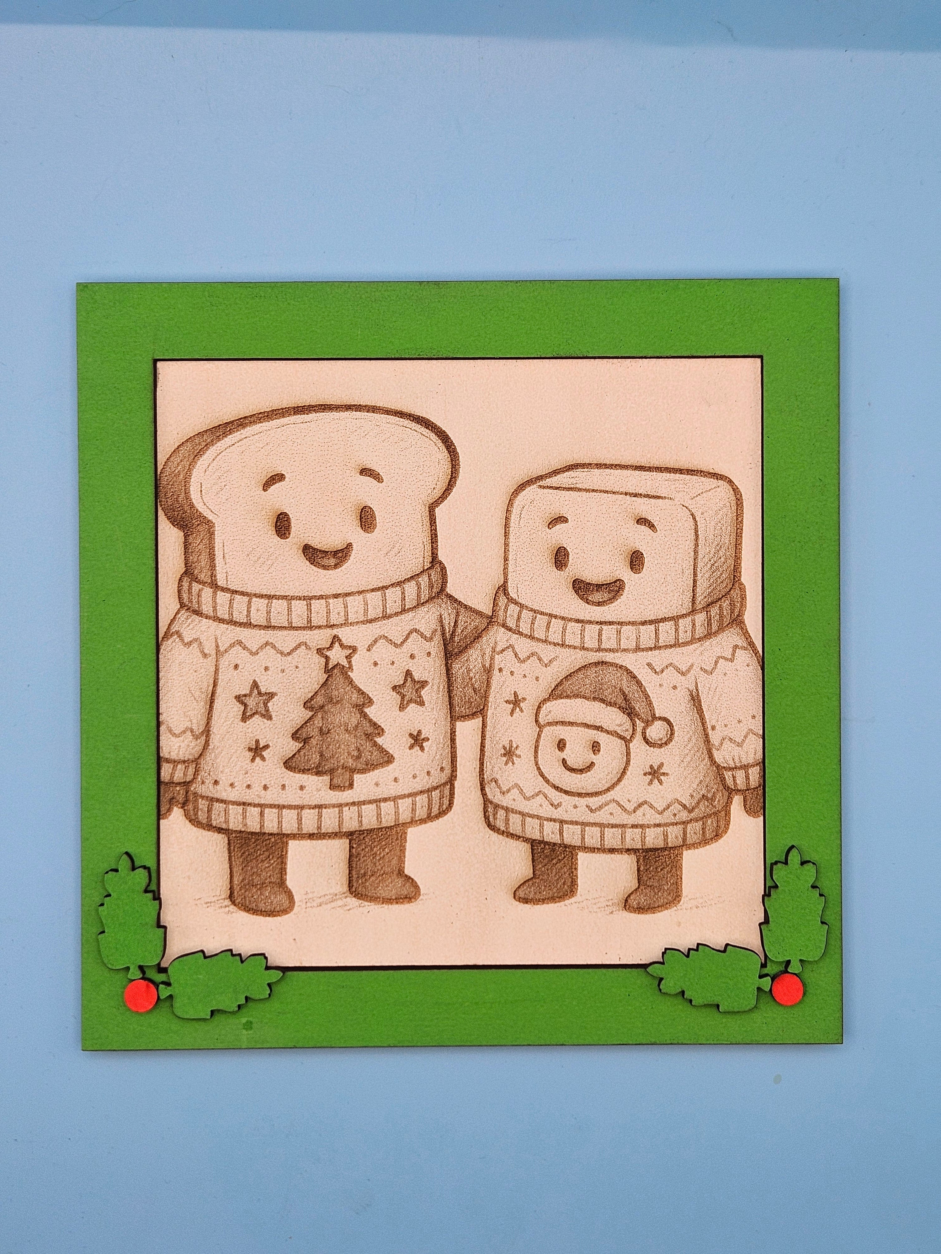 Cute Couple Toast Christmas Wooden Mini Art